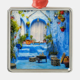 Chefchaouen Blue City Marokko Ölgemälde Boho Ornament Aus Metall