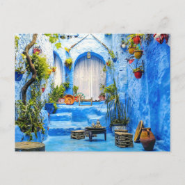 Chefchaouen Blue City Marokko Ölgemälde Boho Postkarte