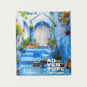 Chefchaouen Blue City Marokko Ölgemälde Boho Wandteppich