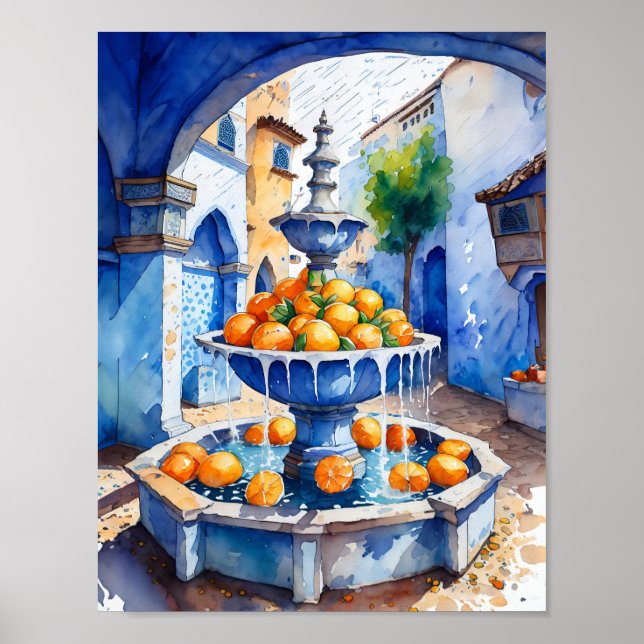 Chefchaoul Marokko Orange Fountain Poster (Vorne)