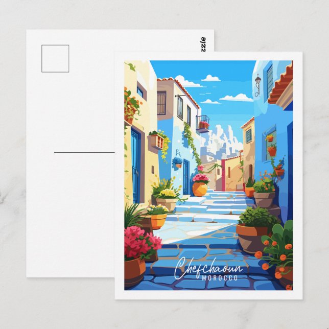 Chefchaoun Marokko Vintage Reise Illustration Postkarte (Vorne/Hinten)