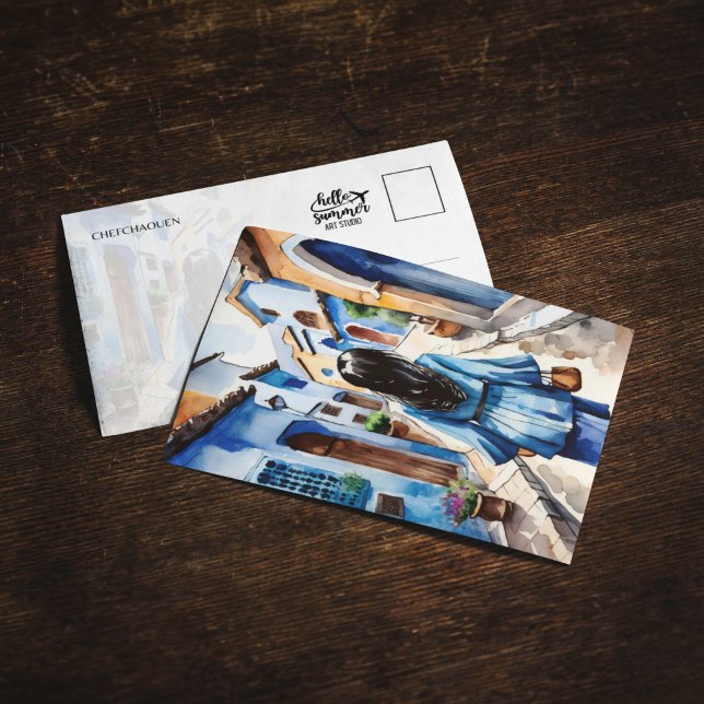 Chefchaoun Marokko Wasserfarben Postkarte (Von Creator hochgeladen)