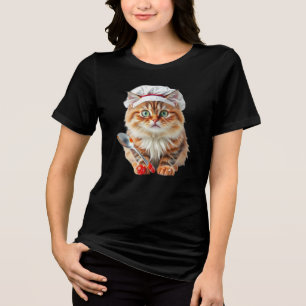 Chefkatze mit Mehlhut und Löffel – Kochende Katze  Tri-Blend Shirt
