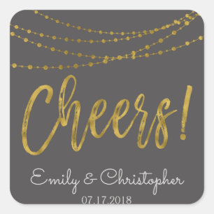 Chekohle Gray and Gold Foil String Lights Quadratischer Aufkleber
