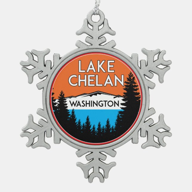 Chelan-See Washington Schneeflocken Zinn-Ornament (Vorderseite)