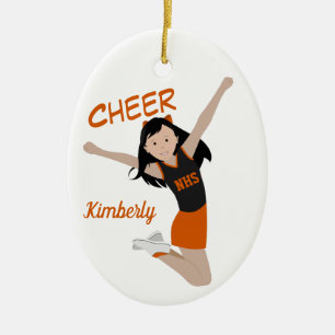 Cheleader Black Hair Black & Orange Keramik Ornament