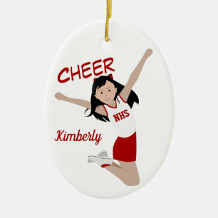 Cheleader Black Hair Red & White Keramik Ornament
