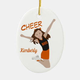 Cheleader Brünett Orange & Black Keramik Ornament