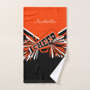 Cheleader Outfit in Orange, Black & White Handtuch