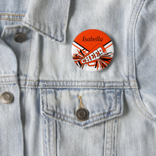 Cheleader Outfit in Orange, Weiß und Schwarz Button