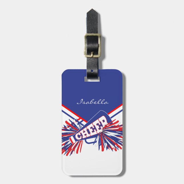 Cheleader Outfit in Rot, Weiß und Blau Gepäckanhänger (Vorderseite vertikal)