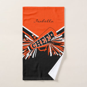 Cheleader Outfit in Schwarz, Orange und Weiß Handtuch