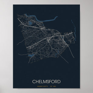 Chelmsford Massachusetts Straßenkarte Poster (Nach