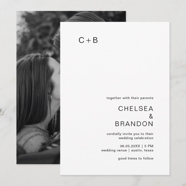 Chelsea Black and White Modern Wedding Einladung (Vorne/Hinten)