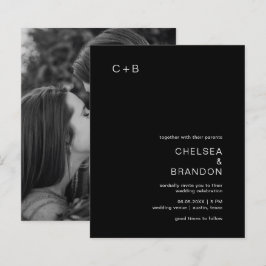 Chelsea Black Modern Wedding Einladung