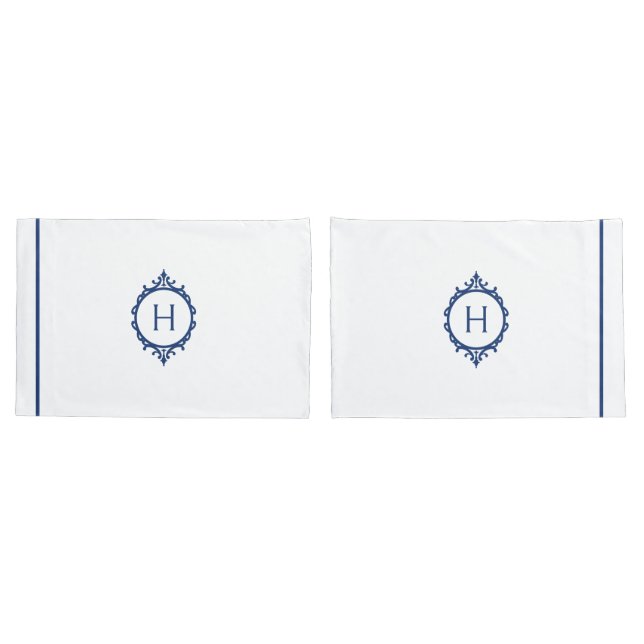 Chelsea Blue und White Mit Monogramm Pillowcase Kissenbezug (Rückseite-Set)