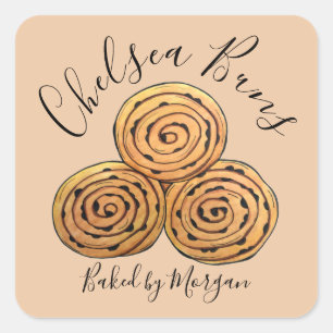 Chelsea Buns Currant Roll Bäckerei hausgemacht von Quadratischer Aufkleber