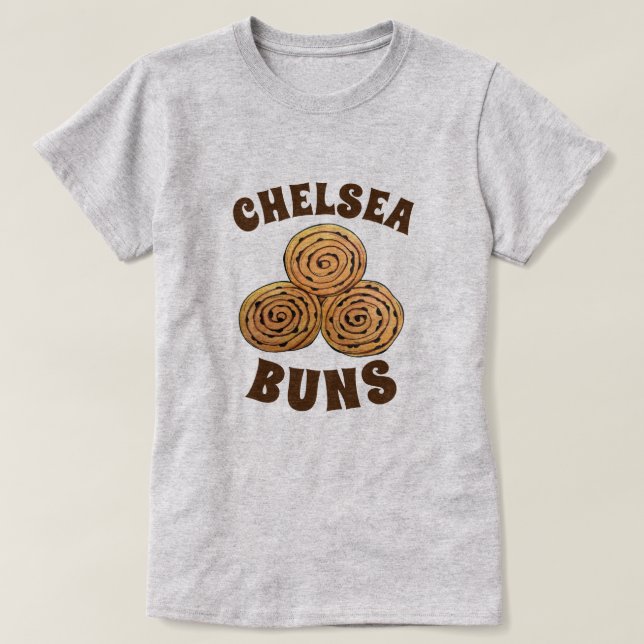 Chelsea Buns UK Currant Buchen Bakery British Food T-Shirt (Design vorne)