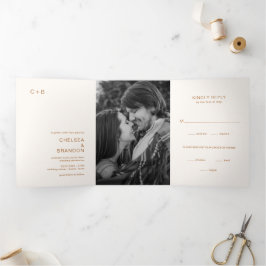 Chelsea Earthy Neutrals Moderne Hochzeit Dreifach Gefaltete Einladung