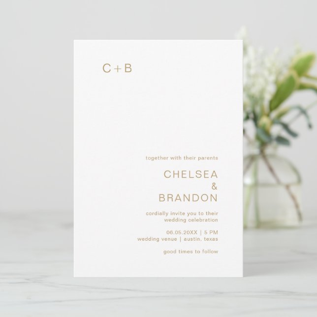 Chelsea Gold Moderne Hochzeit Einladung (Stehend Vorderseite)