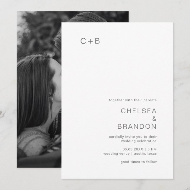 Chelsea Gray Moderne Hochzeit Einladung (Vorne/Hinten)