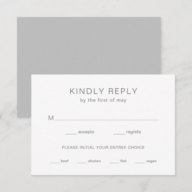Chelsea Gray Moderne Hochzeit RSVP Karte (Vorne/Hinten)