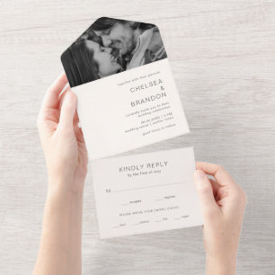 Chelsea Ivory Moderne Hochzeit All In One Einladung