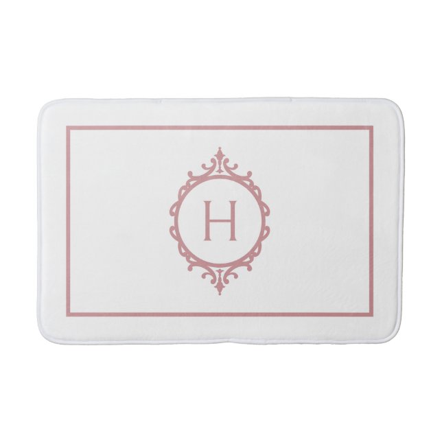 Chelsea Pink Blush und White Mit Monogramm Badematte (Vorderseite)