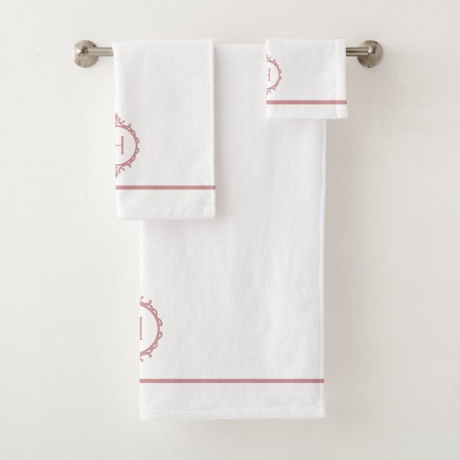 Chelsea Pink Blush und White Mit Monogramm Badhandtuch Set (Insitu)