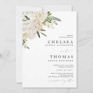CHELSEA Watercolor White Blooms Wedding Invitation Einladung