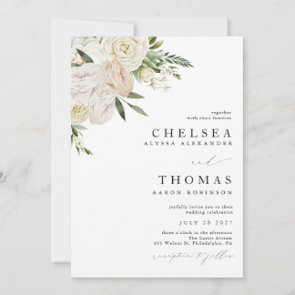 CHELSEA Watercolor White Blooms Wedding Invitation Einladung