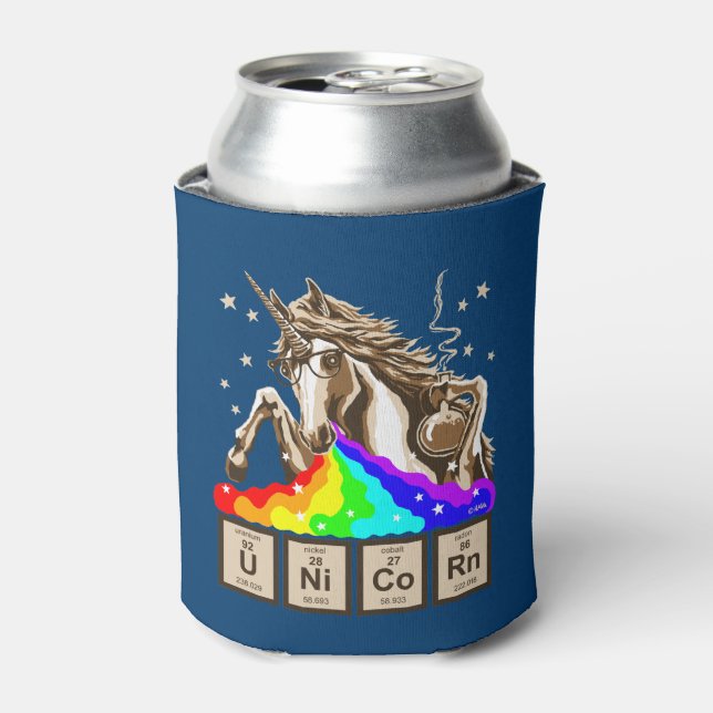 Chemie Einhorn erbricht Regenbogen Dosenkühler (Kanne Vorderseite)