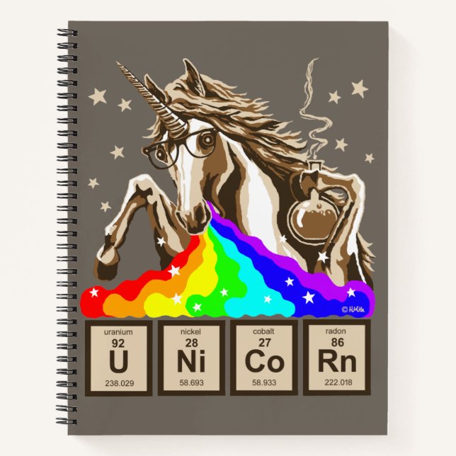 Chemie Einhorn Pukes Regenbogen Notizbuch (Vorderseite)
