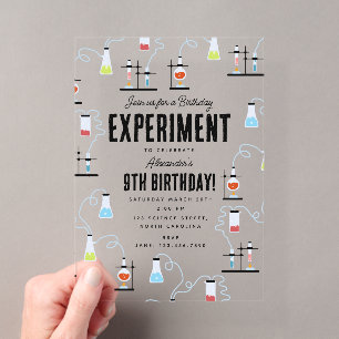 Chemie-Experiment Kindergeburtstag-Party Acryleinladungen