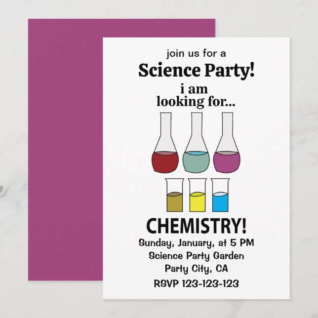 Chemie Funny Ich suche Chemie Einladung (Vorne/Hinten)