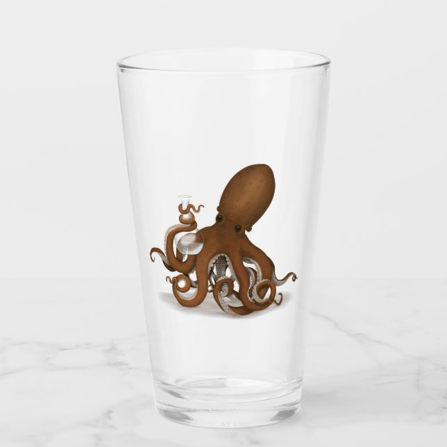 Chemie Octopus Holding Flask Steampunk Science Glas (Vorderseite)