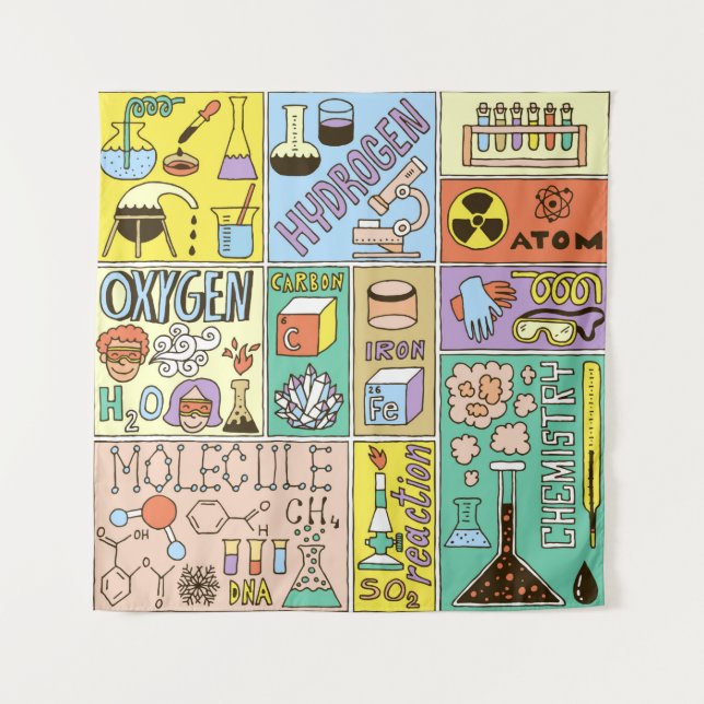 Chemie Science Banners Set. Farb Hand Drawing vi Wandteppich (Vorderseite)