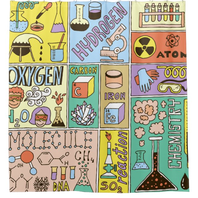 Chemie Science Vintag Illustration Set Duschvorhang (Vorderseite)