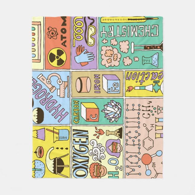 Chemie Science Vintag Illustration Set Fleecedecke (Vorderseite)