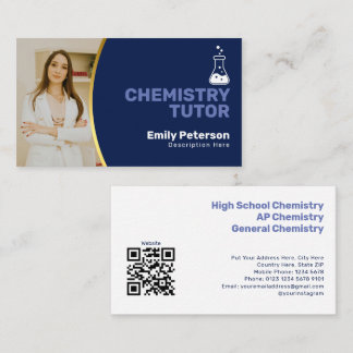 Chemie-Tutor Mit Foto, Marineblau Goldene Akzente Visitenkarte
