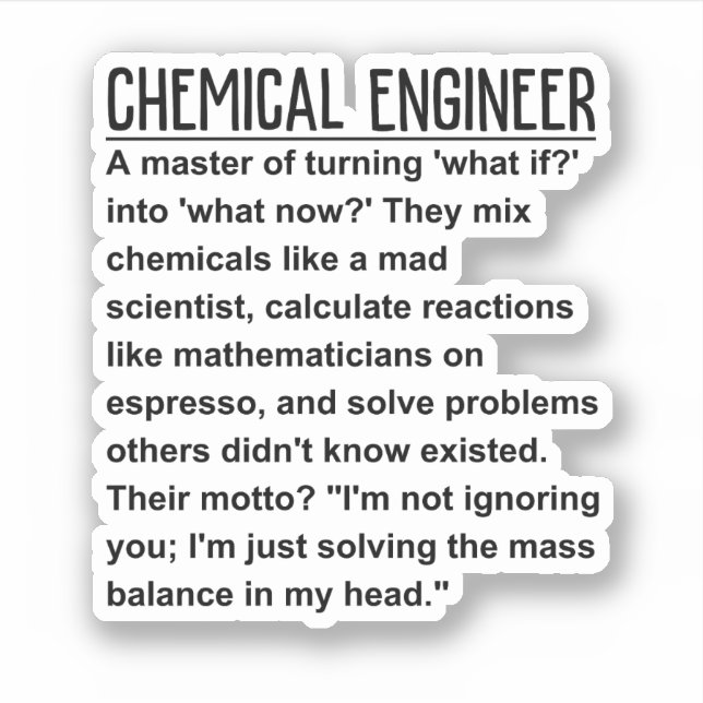 Chemieingenieur Aufkleber (Vorderseite)