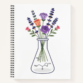 Chemiekolben mit Lavendel und Rose A Notizbuch