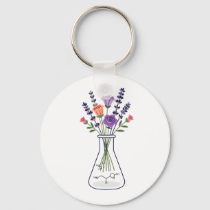 Chemiekolben mit Lavendel und Rose A Schlüsselanhänger
