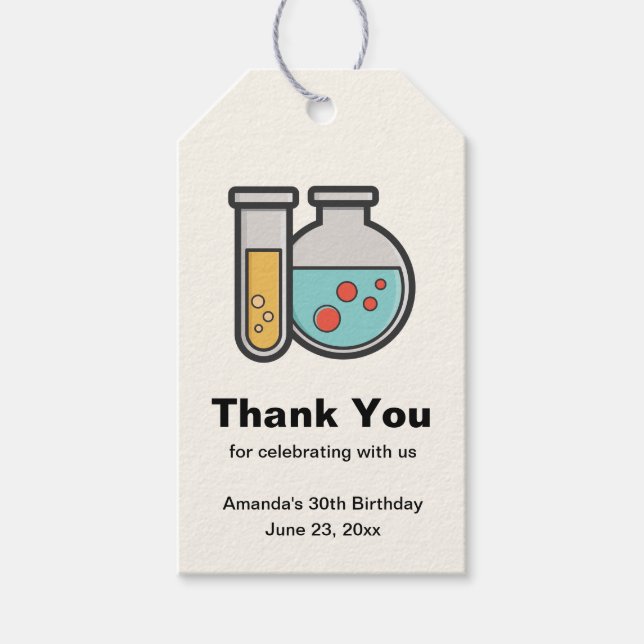 Chemietestube und Beaker Party Vielen Dank Geschenkanhänger (Vorderseite)