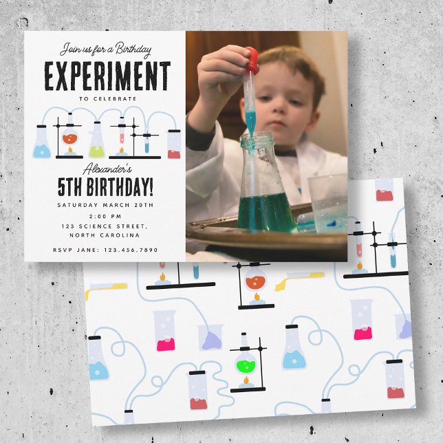 Chemiewissenschaft Custom Kids Foto Geburtstagspar Einladung (Chemistry Science Custom Kids Photo Birthday Party Invitation)