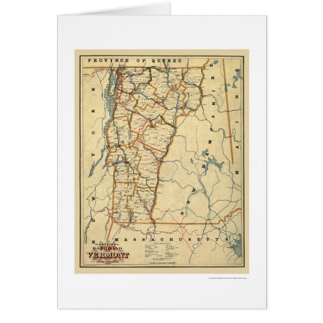 Chemin de fer du Vermont et carte 1896 de ville (Devant)