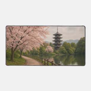Chemin de fleurs de cerisier avec Mat de bureau de