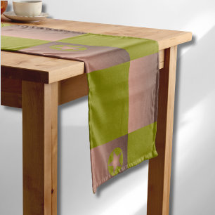 Chemin De Table Court à damiers motif en brun et vert olive