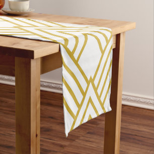 Chemin De Table Court Abstract geometrical, white and gold