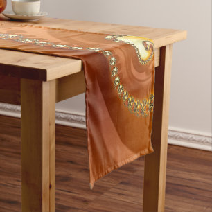 Chemin De Table Court Abstrait or Orange Dégradé Spiral Fractal